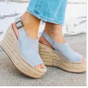 Soludos Sevilla Grey Platform Wedge Size 8